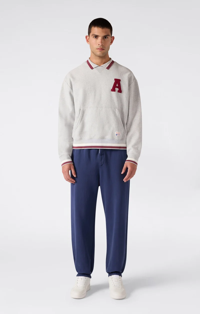 Men’s Reverse Weave Polo Collar Sweatshirt with Brushed Interior Modern Ametora