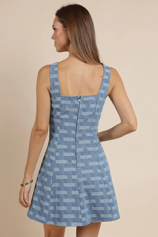Keep Going Crosshatched Denim Dress