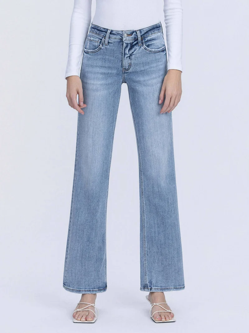 Mid Rise Slim Wide Leg