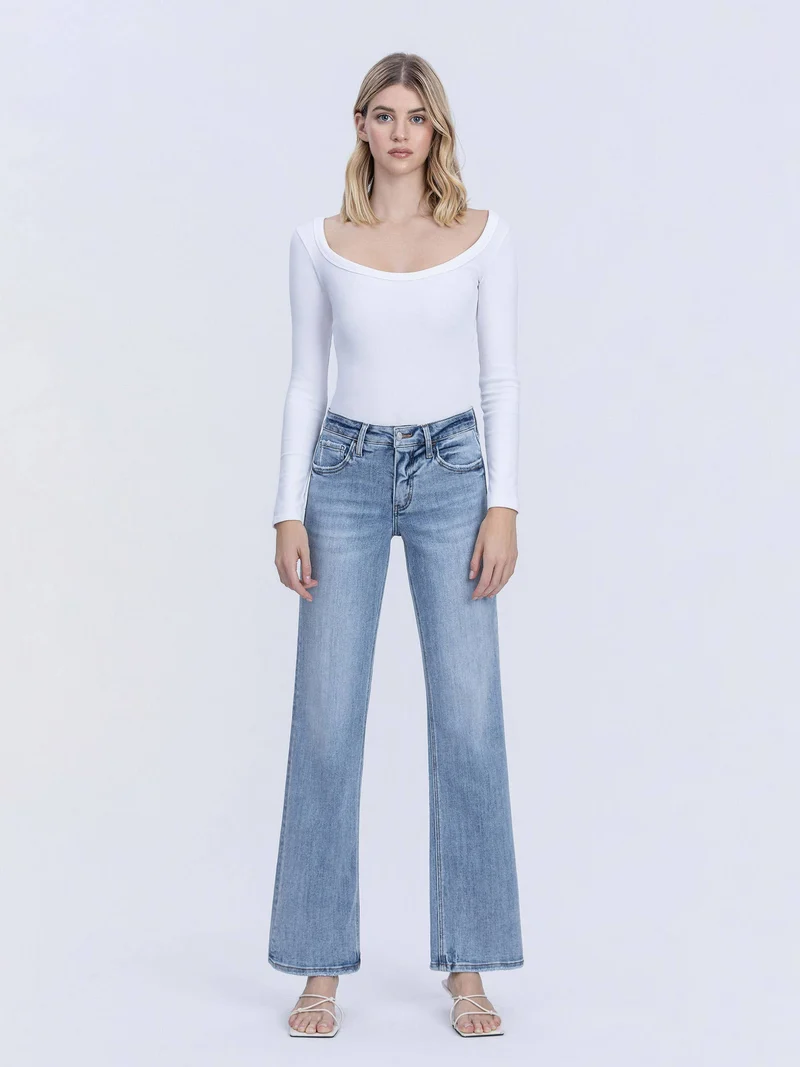 Mid Rise Slim Wide Leg