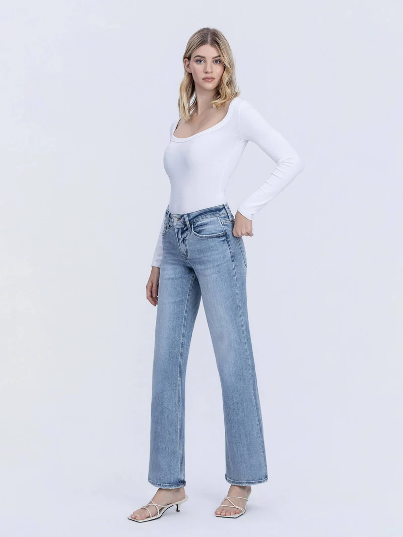 Mid Rise Slim Wide Leg