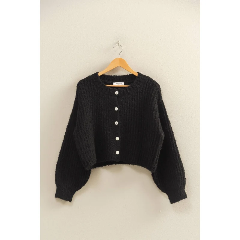 Fluffy Knit Button-Up Cardigan Sweater