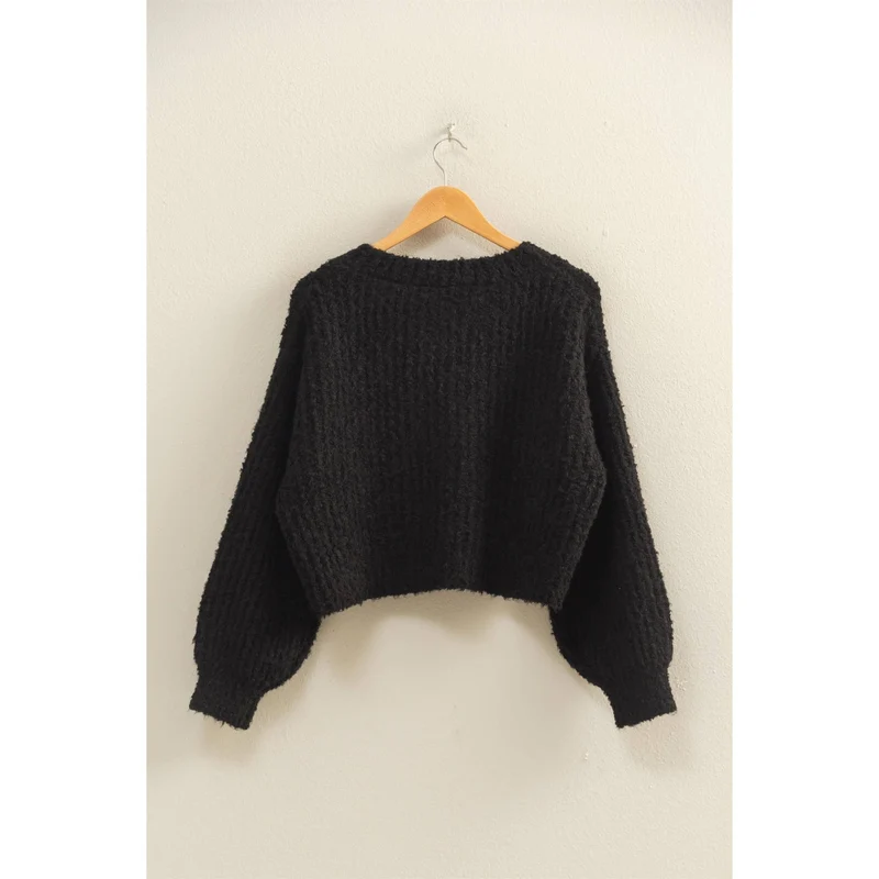Fluffy Knit Button-Up Cardigan Sweater