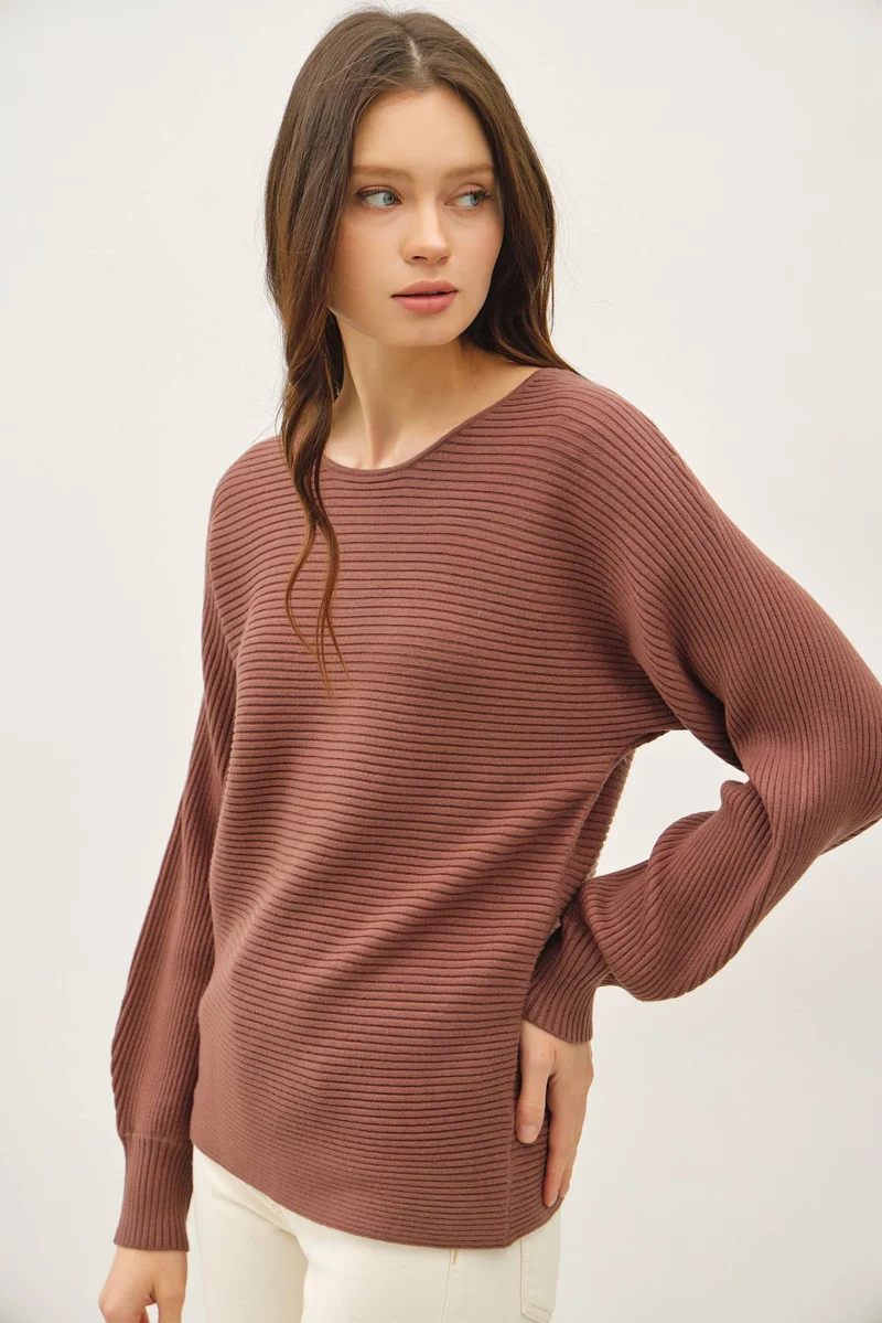 HORIZONTAL RIBBED LONG SWEATER