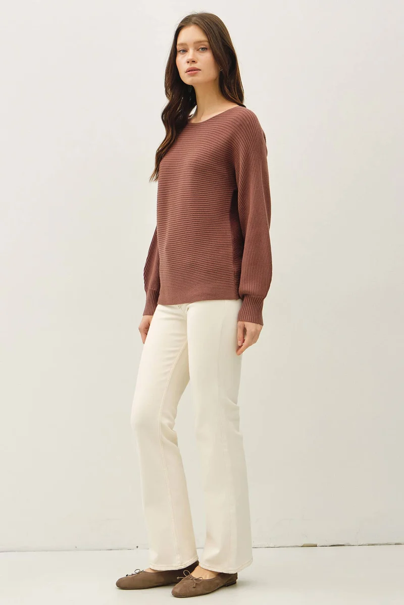 HORIZONTAL RIBBED LONG SWEATER