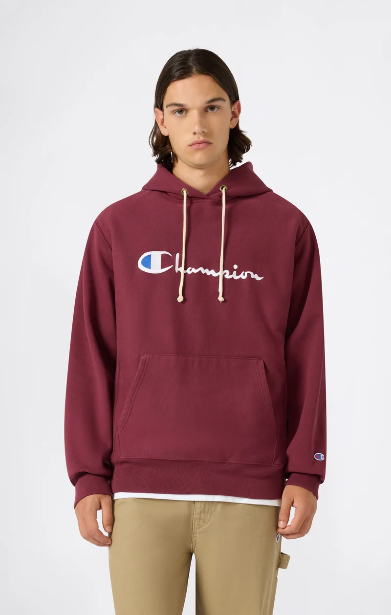 Men’s Reverse Weave Hooded Sweatshirt with Brushed Interior and Embroidered Logo