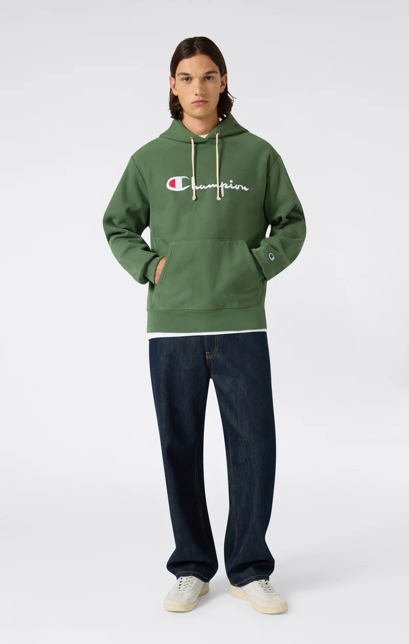 Men’s Reverse Weave Hooded Sweatshirt with Brushed Interior and Embroidered Logo