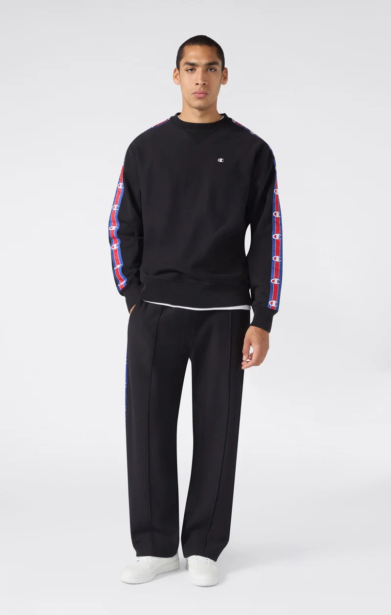 Men’s Reverse Weave Straight Hem Trousers with Brushed Interior and Logo Tape