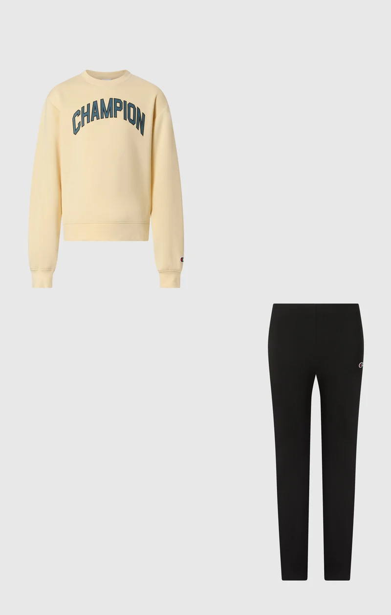 Girls' Crew Neck Tracksuit with Logo, Flared Trousers and Brushed Inside