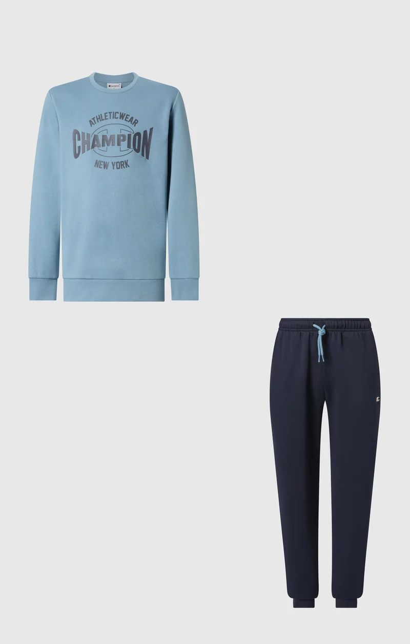 Boys' Crew Neck Tracksuit with Logo and Brushed Inside