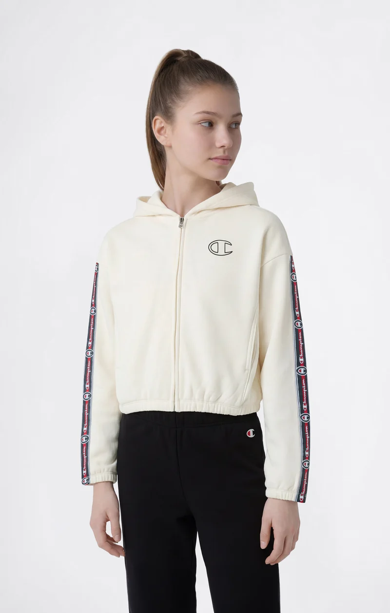 Girls' Full-Zip Hooded Tracksuit with Tape and Brushed Inside