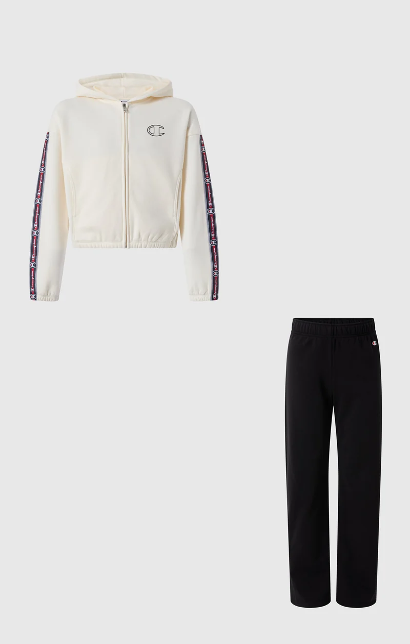 Girls' Full-Zip Hooded Tracksuit with Tape and Brushed Inside