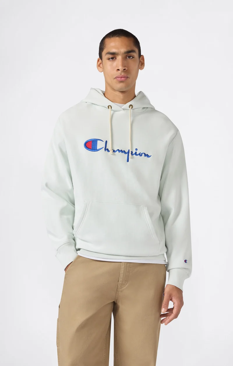 Men’s Reverse Weave Hooded Sweatshirt with Brushed Interior and Embroidered Logo