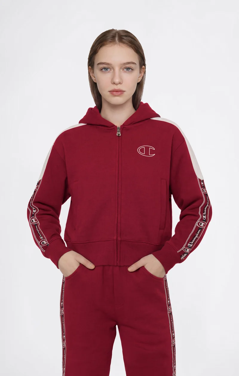 Girls’ Full-Zip Hooded Sweatshirt with Tape