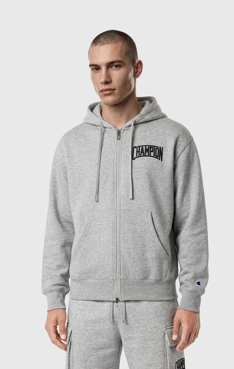 Men’s Hooded Full Zip Sweatshirt With Brushed Interior And Puff Print Logo
