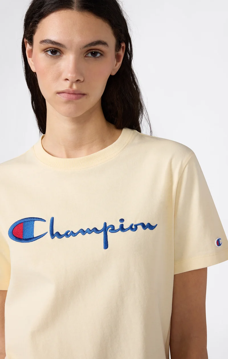 Women’s Reverse Weave Crewneck T-Shirt with Embroidered Logo