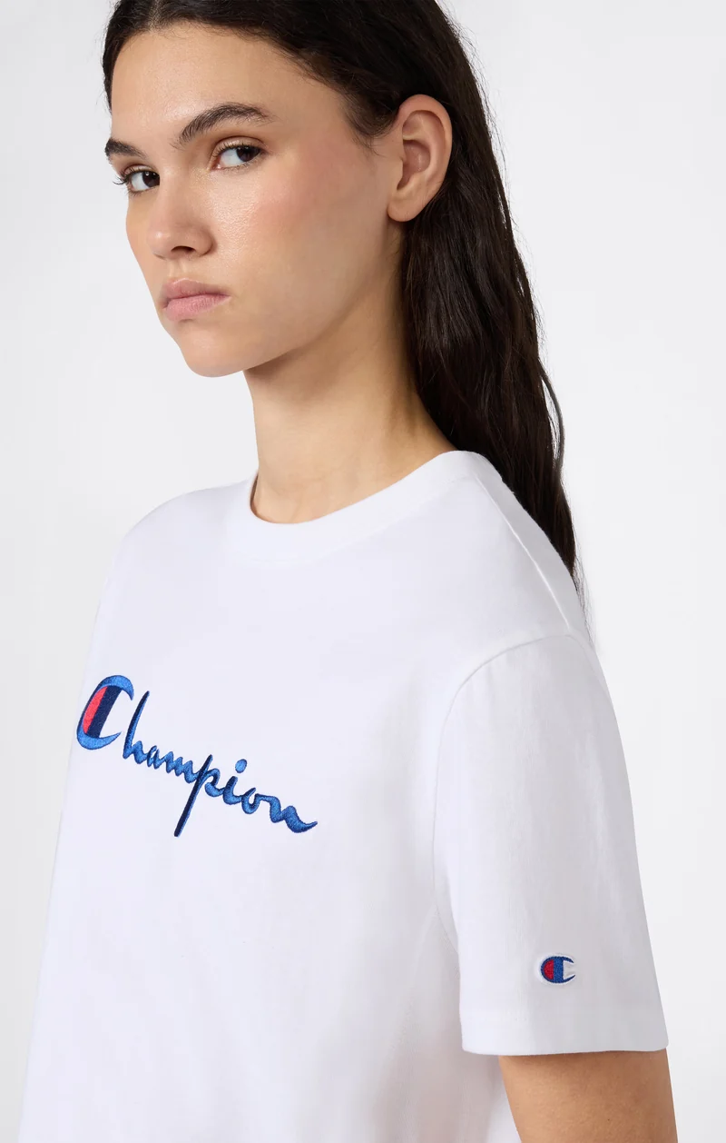 Women’s Reverse Weave Crewneck T-Shirt with Embroidered Logo