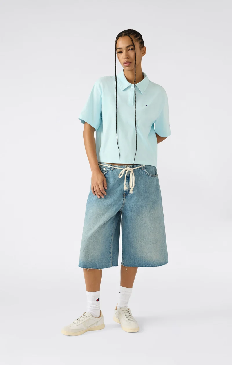 Women’s Cropped Cotton Jersey Polo Shirt