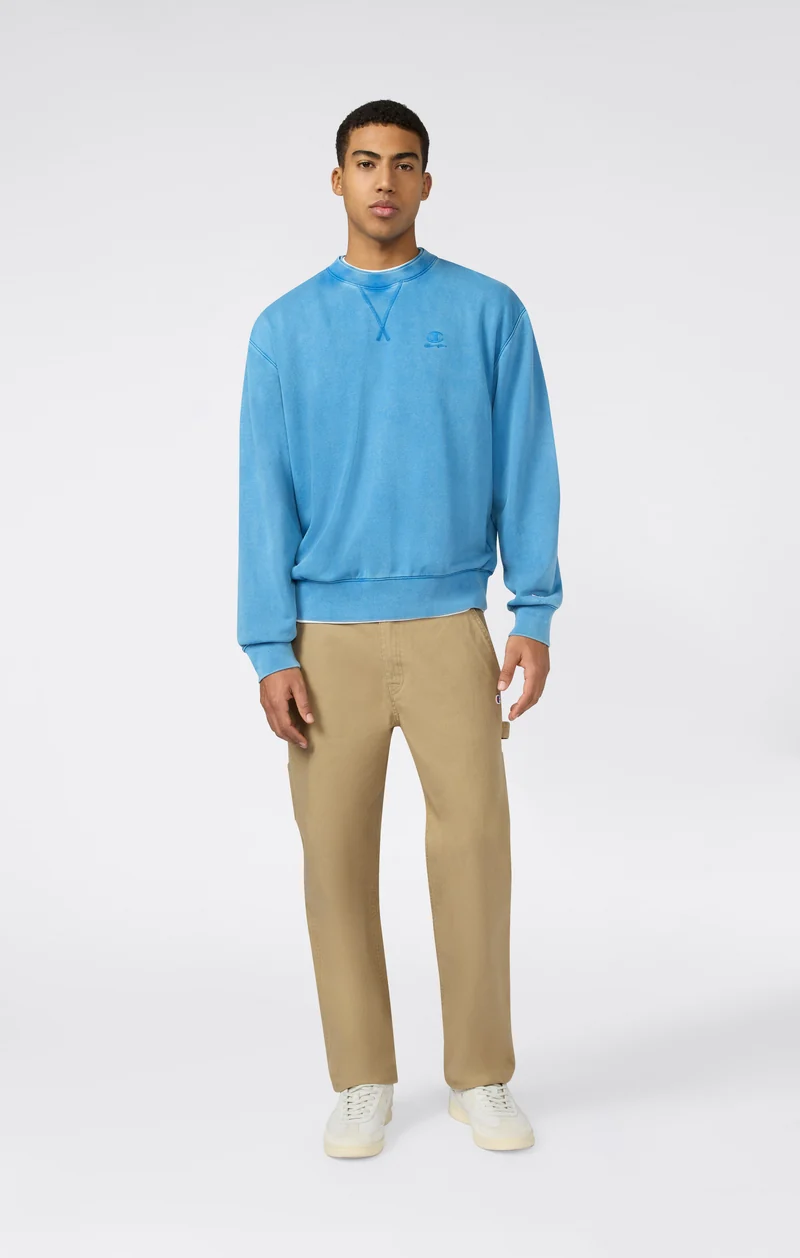 Men’s Crewneck Sweatshirt with Embroidered Logo and Washed Effect Icons