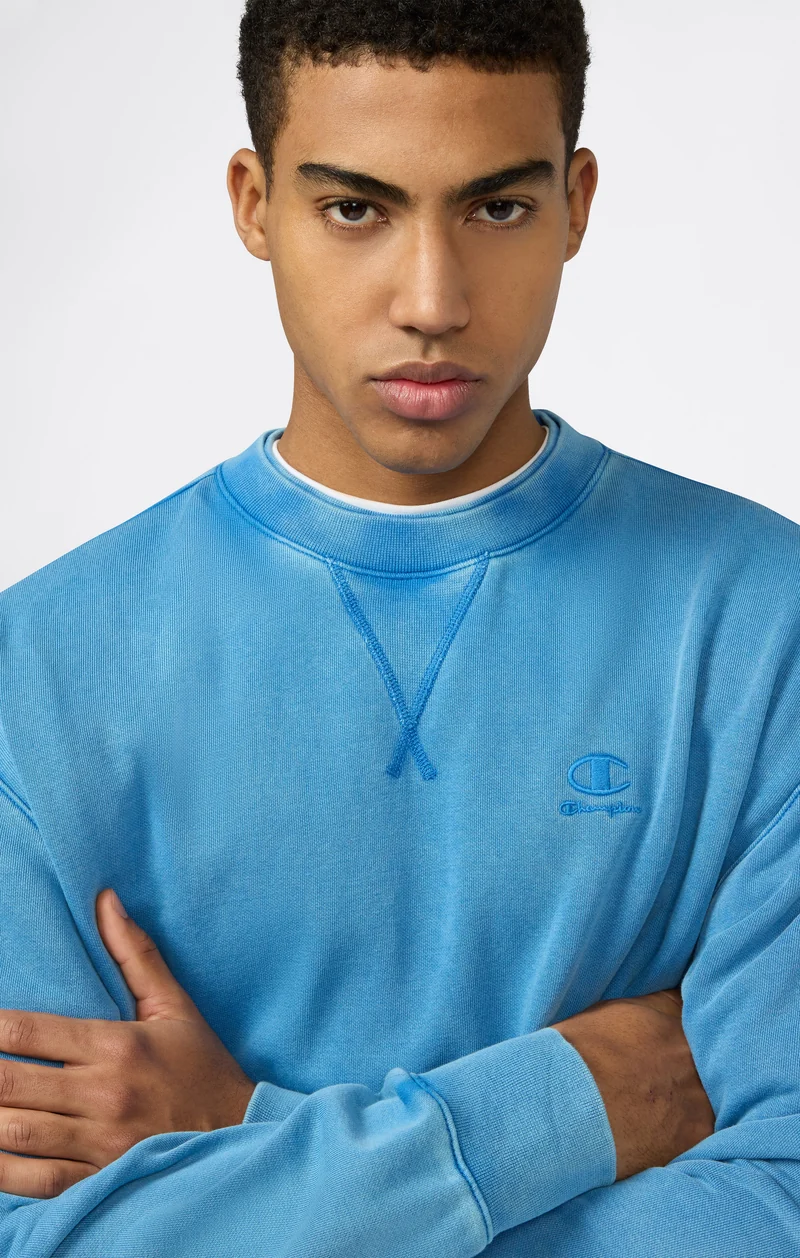 Men’s Crewneck Sweatshirt with Embroidered Logo and Washed Effect Icons