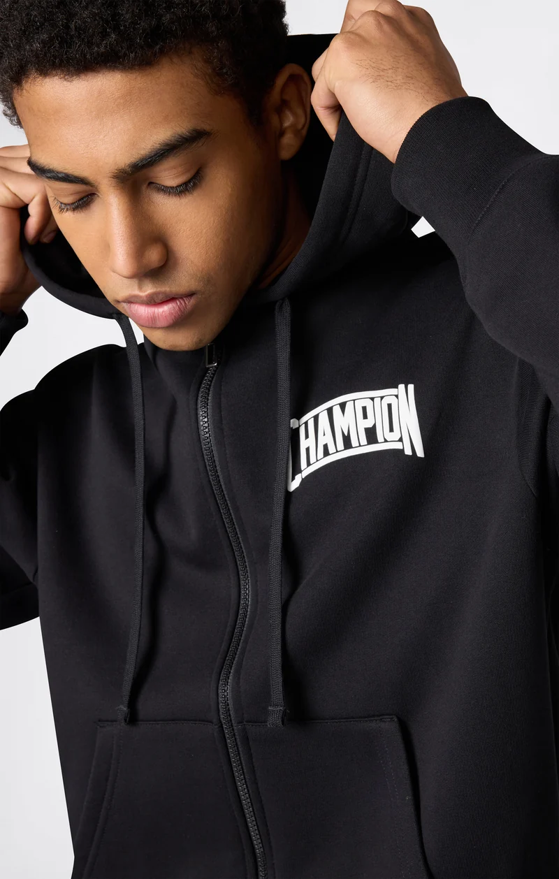 Men’s Hooded Full Zip Sweatshirt With Brushed Interior And Puff Print Logo
