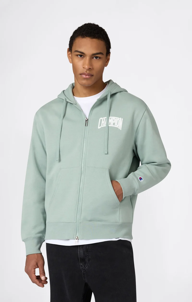 Men’s Hooded Full Zip Sweatshirt With Brushed Interior And Puff Print Logo