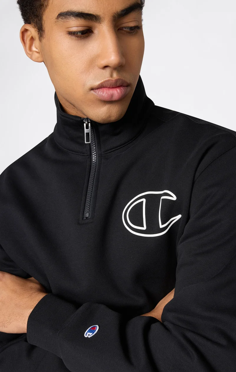 Men’s Half Zip Sweatshirt With Brushed Interior And Puff Print Logo