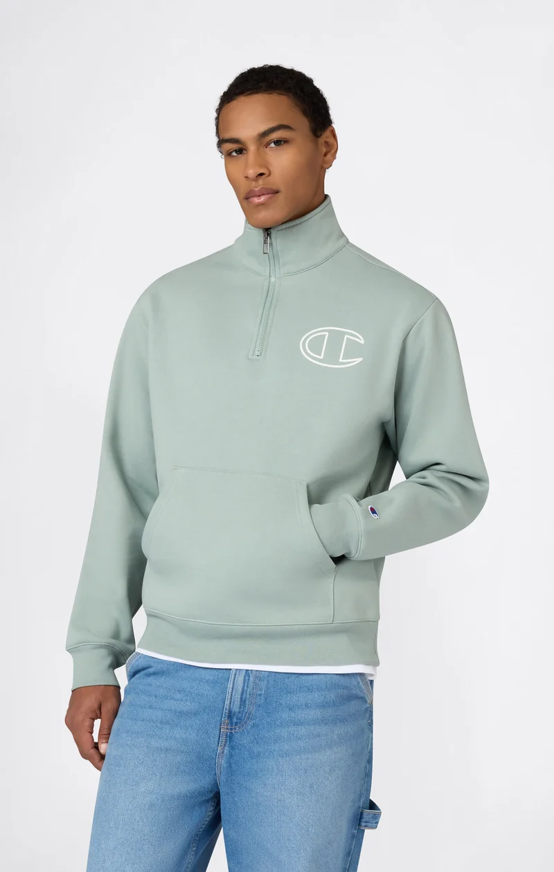 Men’s Half Zip Sweatshirt With Brushed Interior And Puff Print Logo