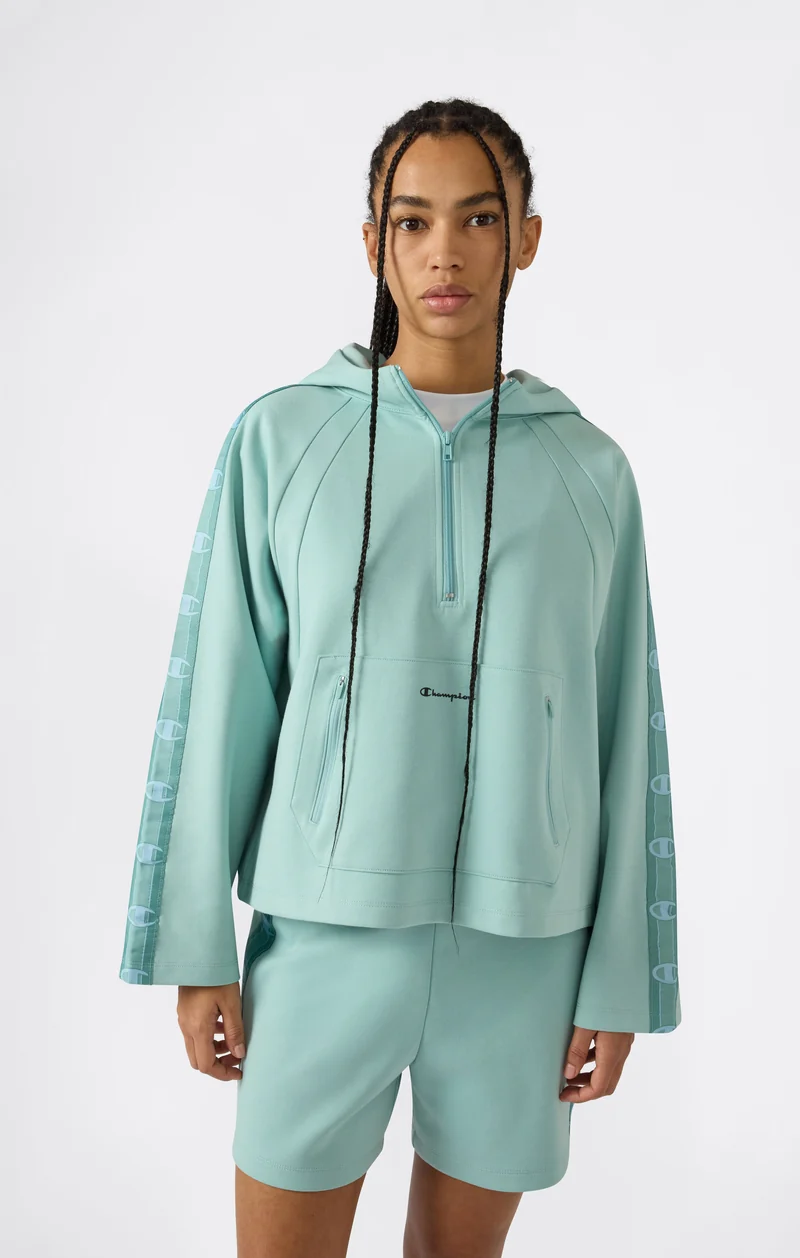 Women’s Interlock Hoodie with Half Zip and Tape Logo