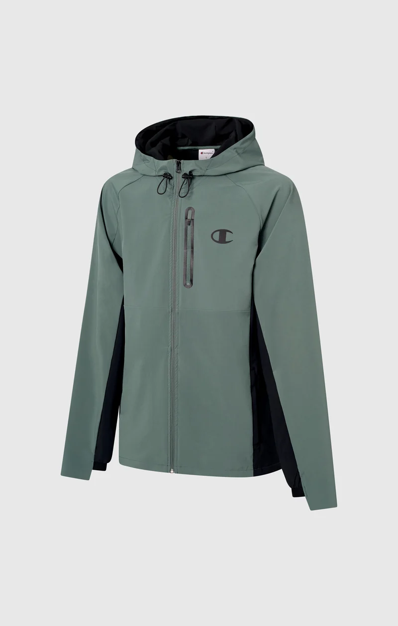 Men’s Stretch Woven Nylon Hooded Track Top Slim Fit