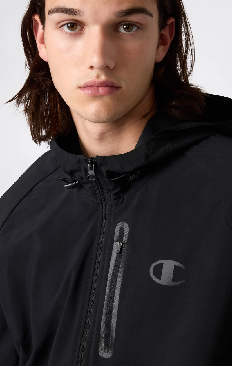 Men’s Stretch Woven Nylon Hooded Track Top Slim Fit