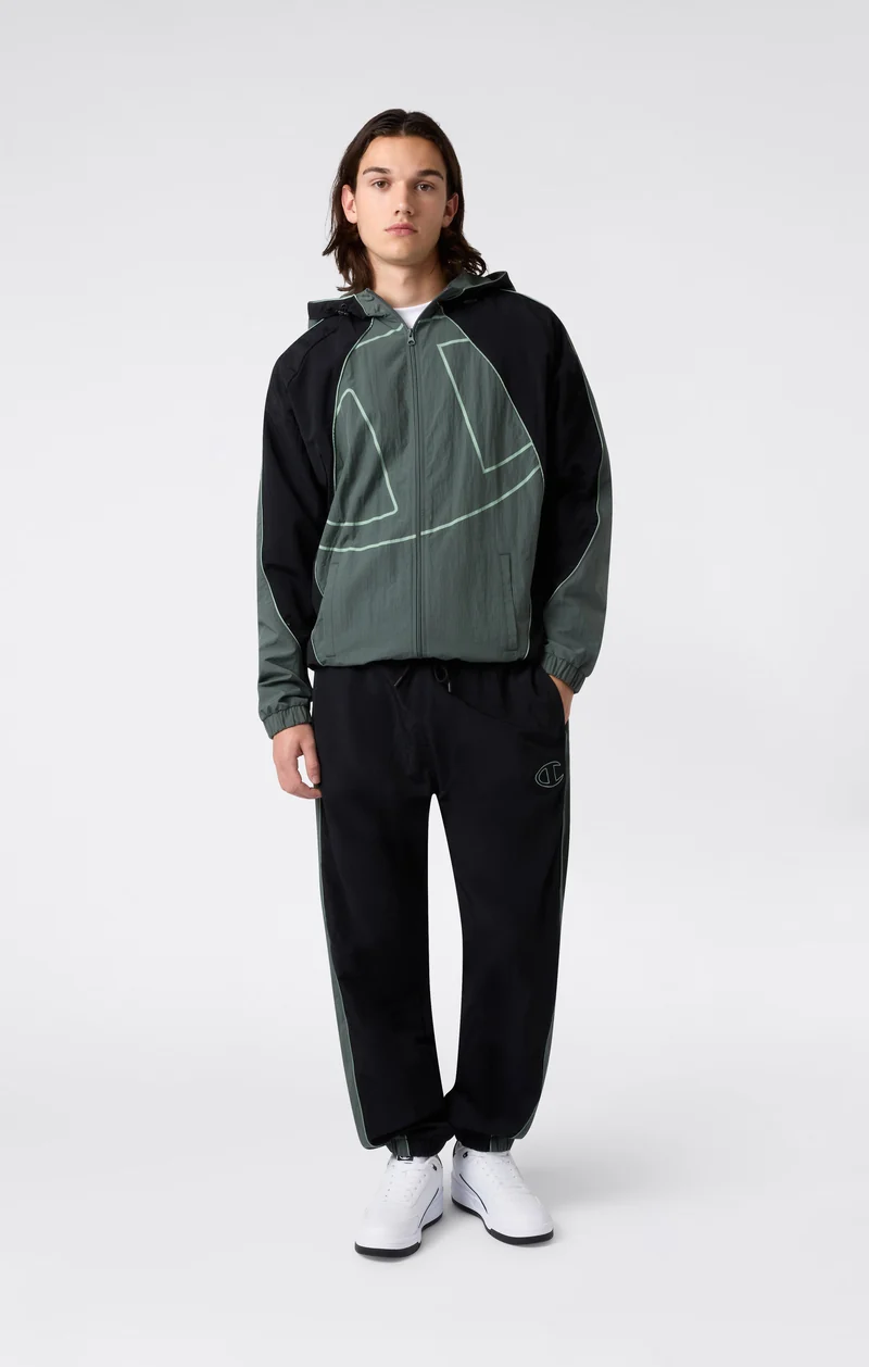 Men’s Woven Nylon Full-Zip Hooded Track Top Loose Fit