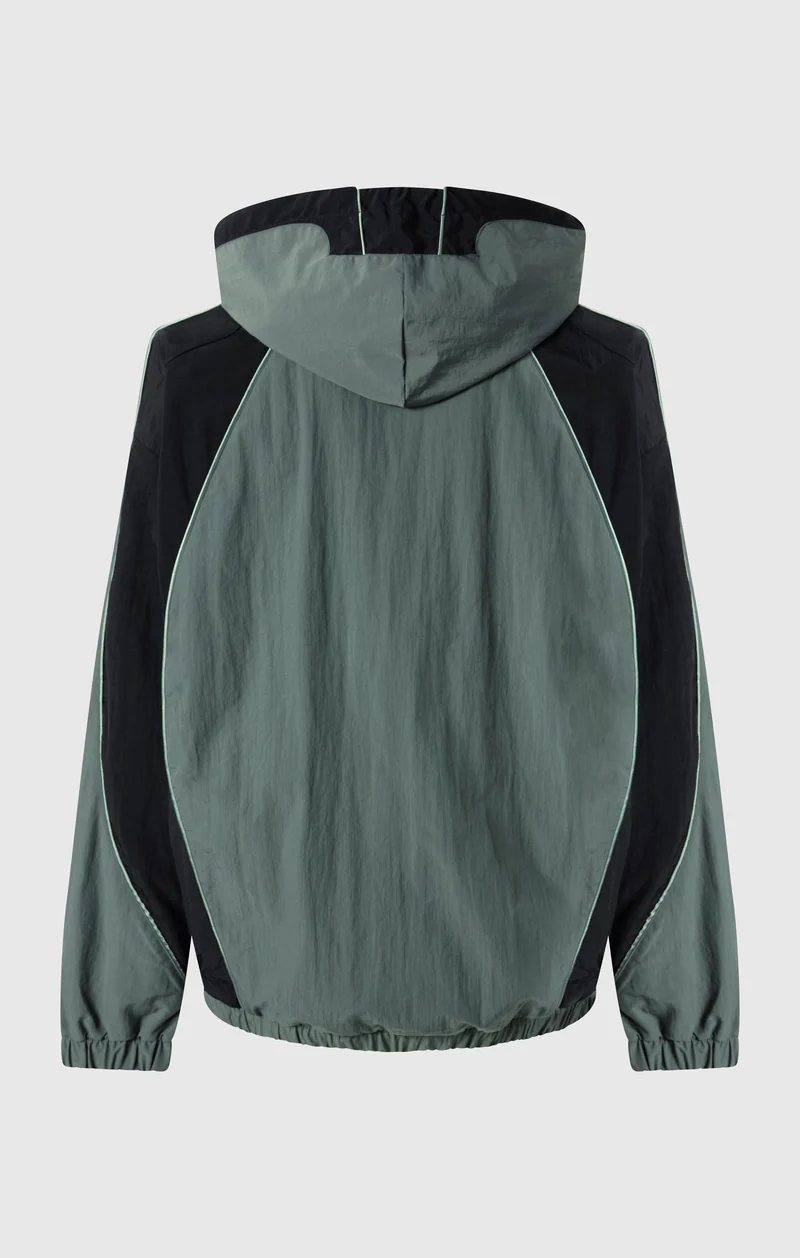 Men’s Woven Nylon Full-Zip Hooded Track Top Loose Fit