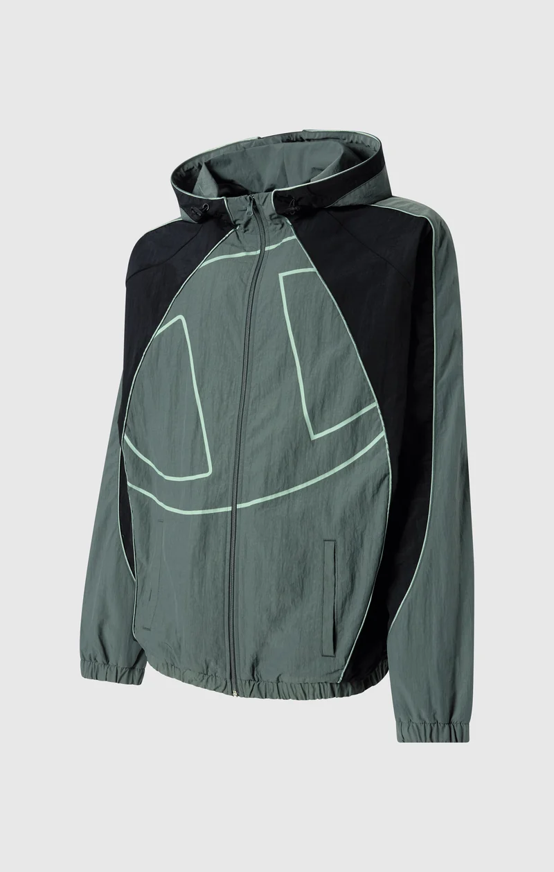 Men’s Woven Nylon Full-Zip Hooded Track Top Loose Fit