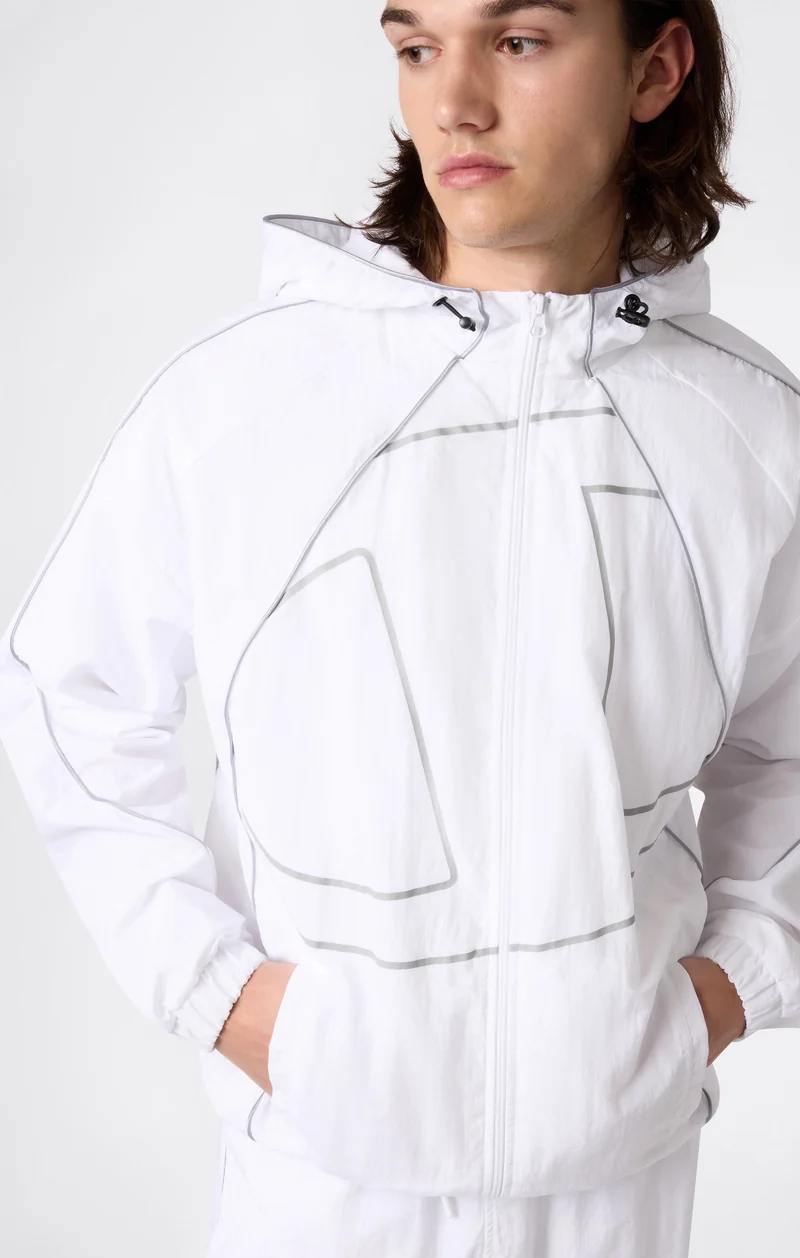 Men’s Woven Nylon Full-Zip Hooded Track Top Loose Fit