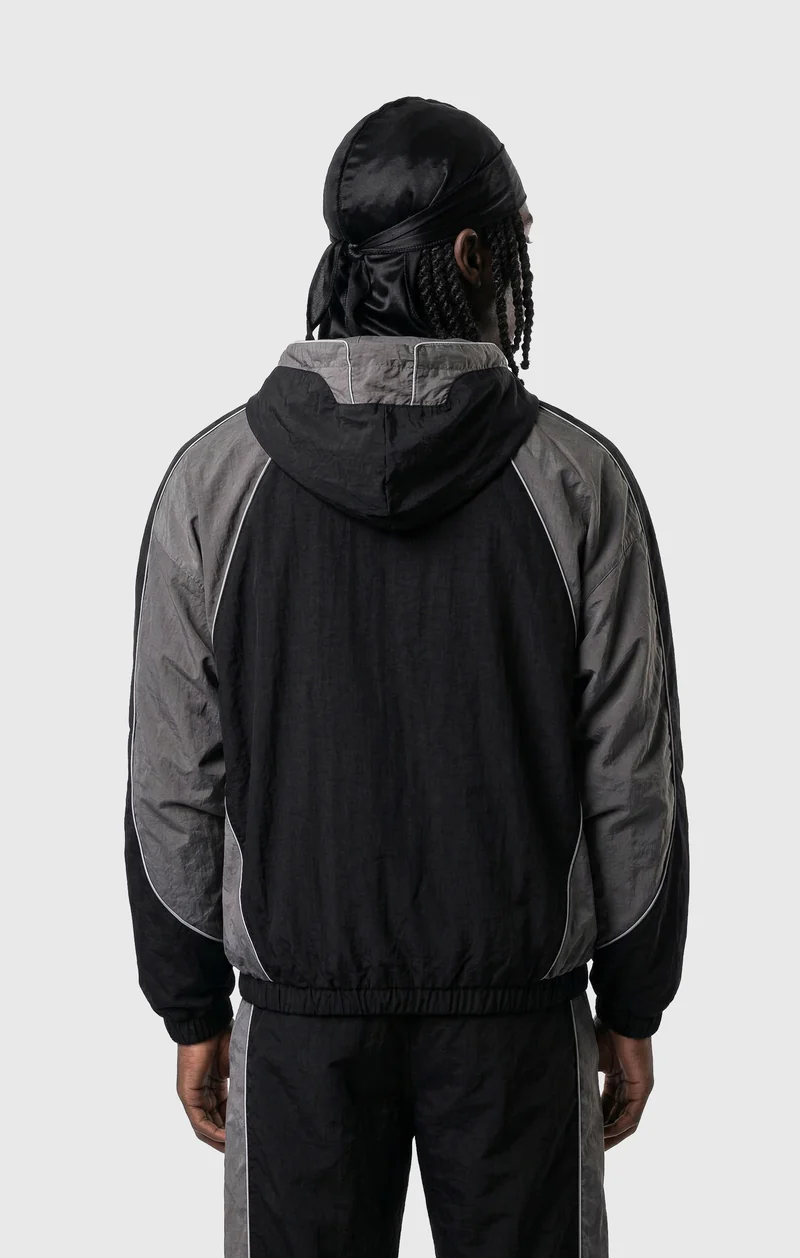 Men’s Woven Nylon Full-Zip Hooded Track Top Loose Fit