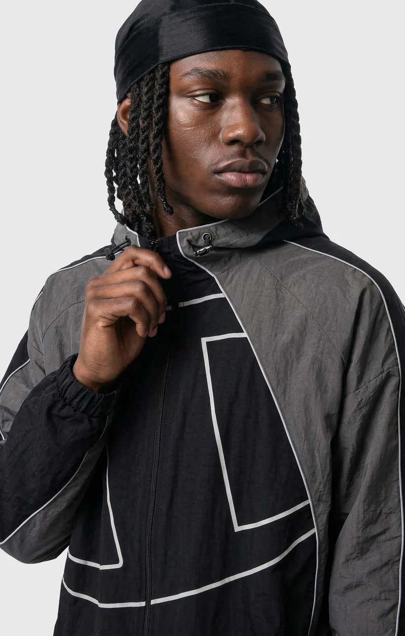 Men’s Woven Nylon Full-Zip Hooded Track Top Loose Fit