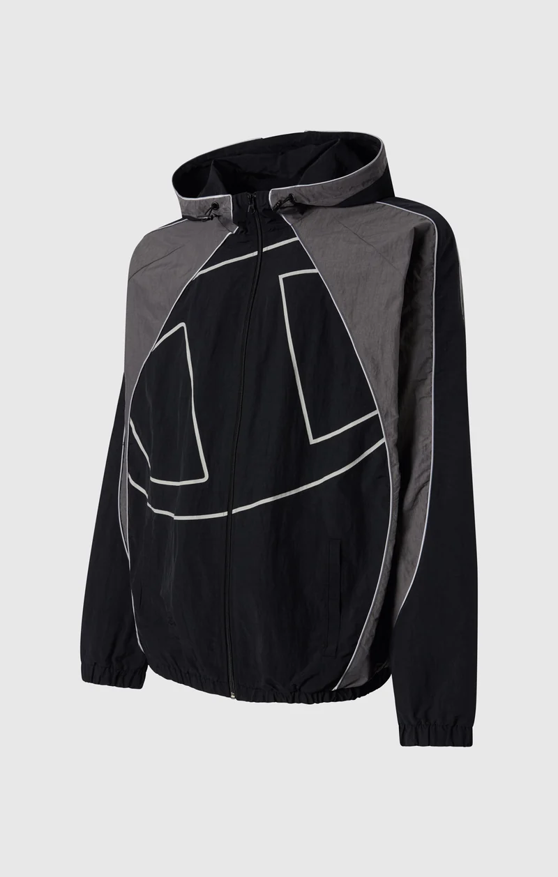 Men’s Woven Nylon Full-Zip Hooded Track Top Loose Fit