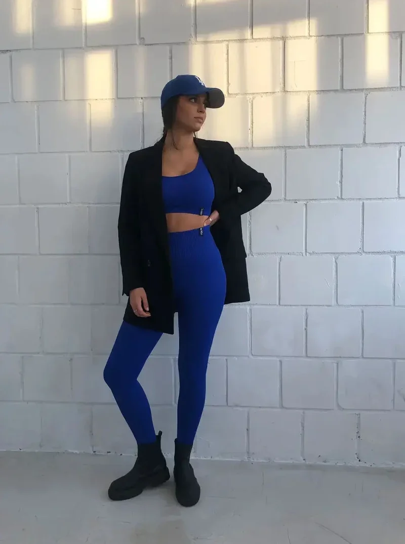 Ribbed Seamless Tights Blue