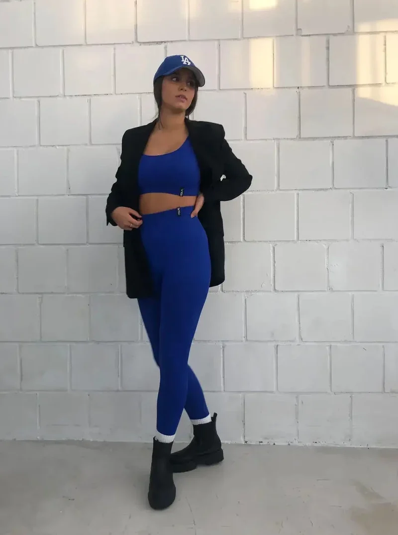 Ribbed Seamless Tights Blue