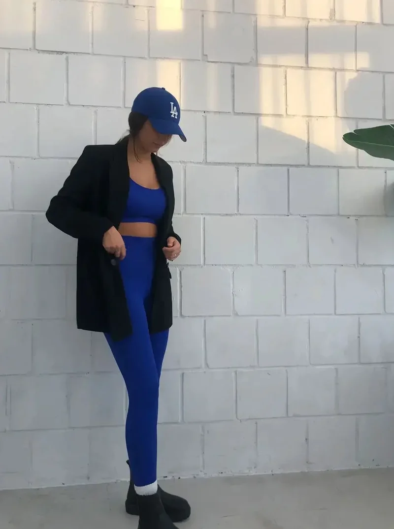 Ribbed Seamless Tights Blue
