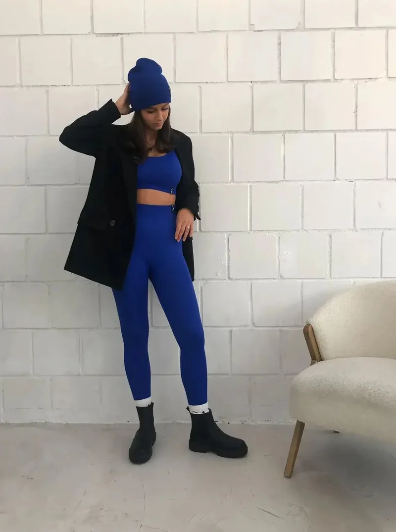 Ribbed Seamless Tights Blue