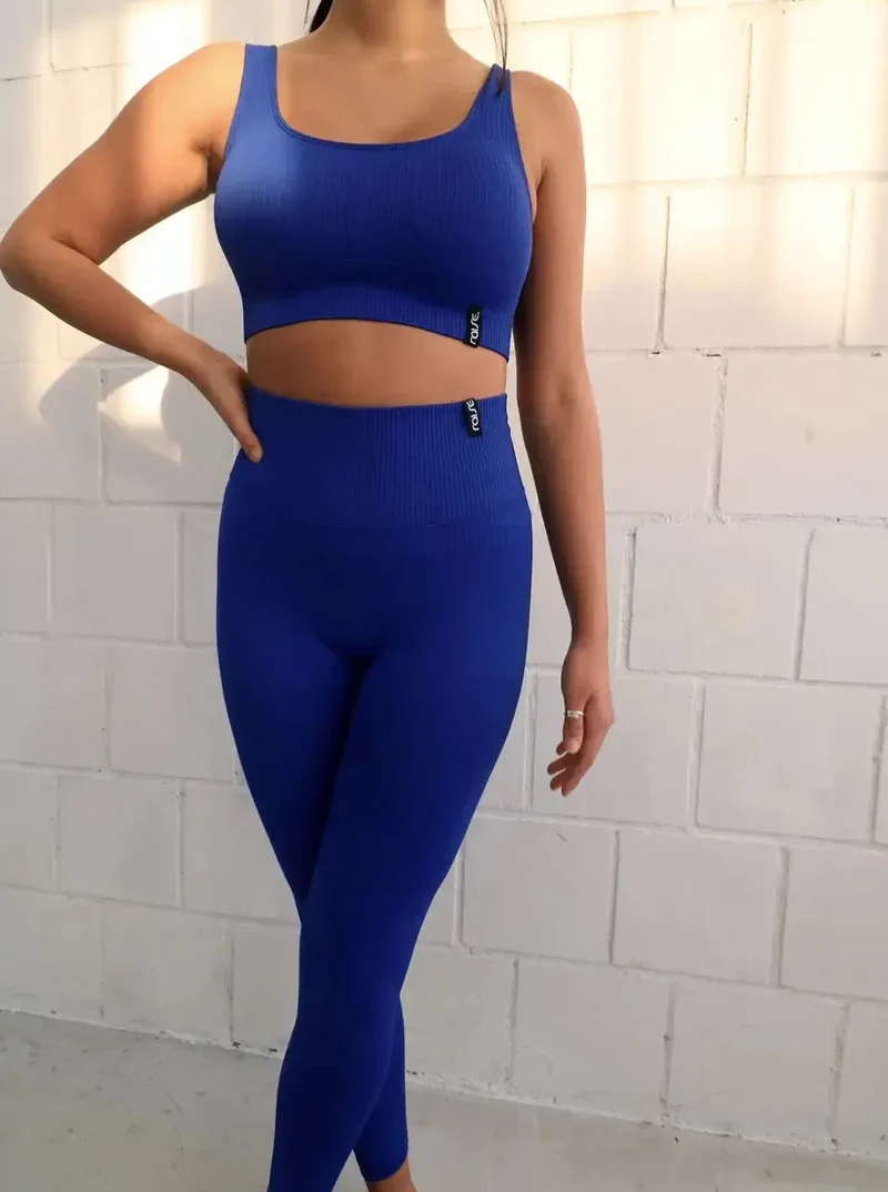 Ribbed Seamless Tights Blue