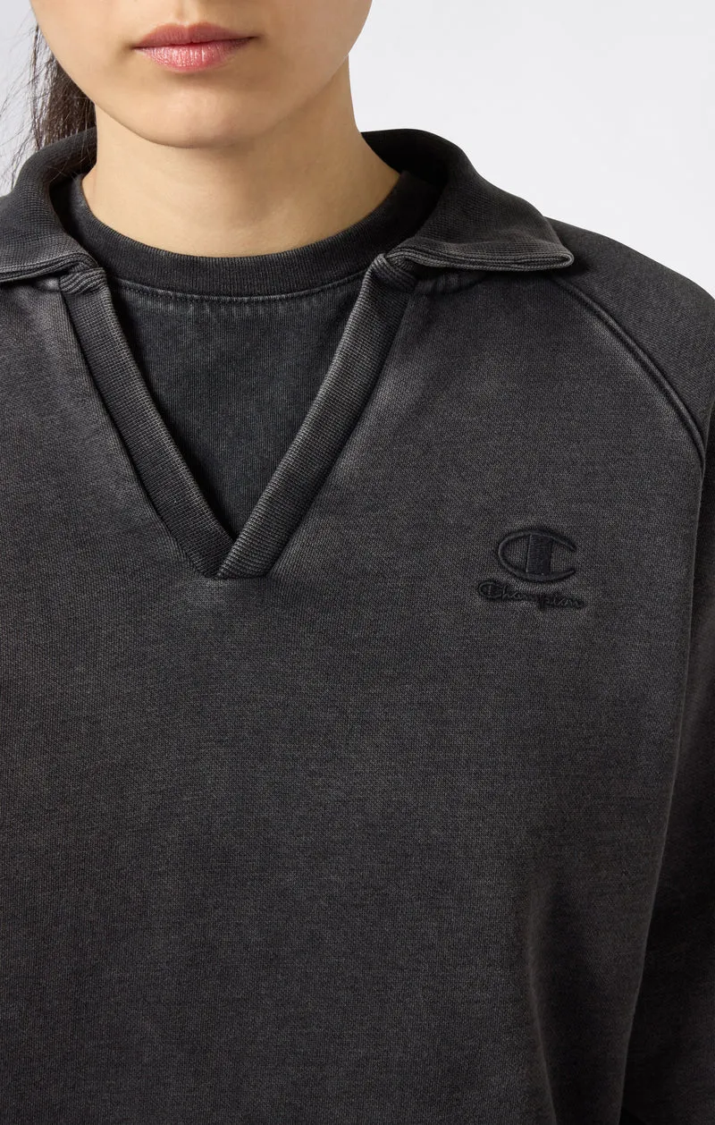 Women's Washed Polo Neck Fleece Sweatshirt Icons
