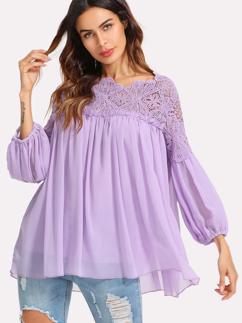 Lace Yoke Smock Top