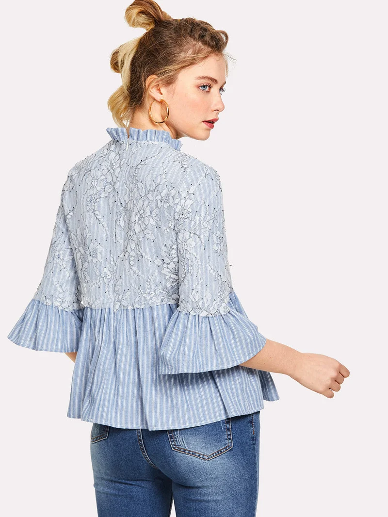 Appliqué Striped Smock Top