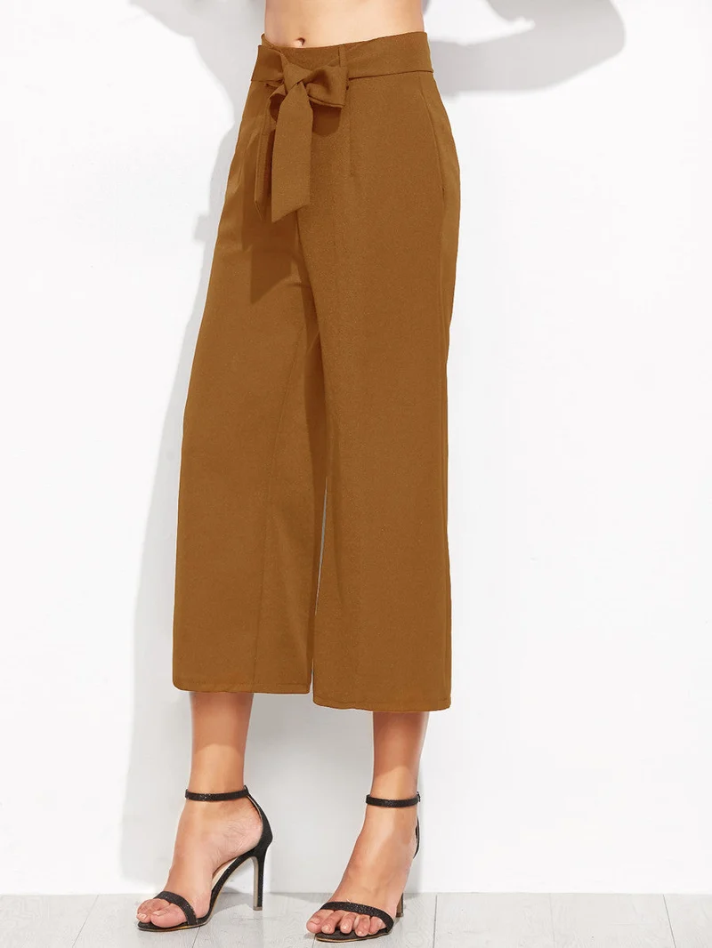 Cropped Self Tie Wide Leg Pants