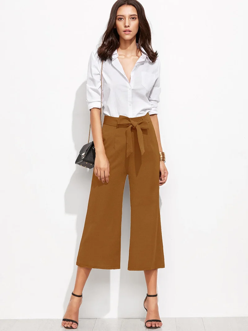 Cropped Self Tie Wide Leg Pants