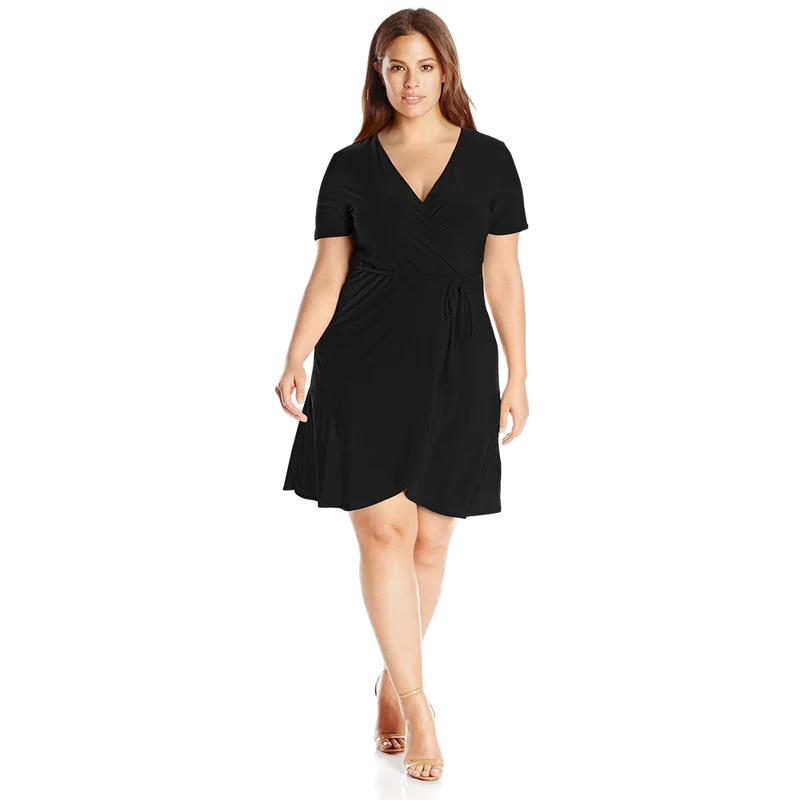 Star Vixen Women's Plus Size Short Sleeve Ballerina Wrap Dress