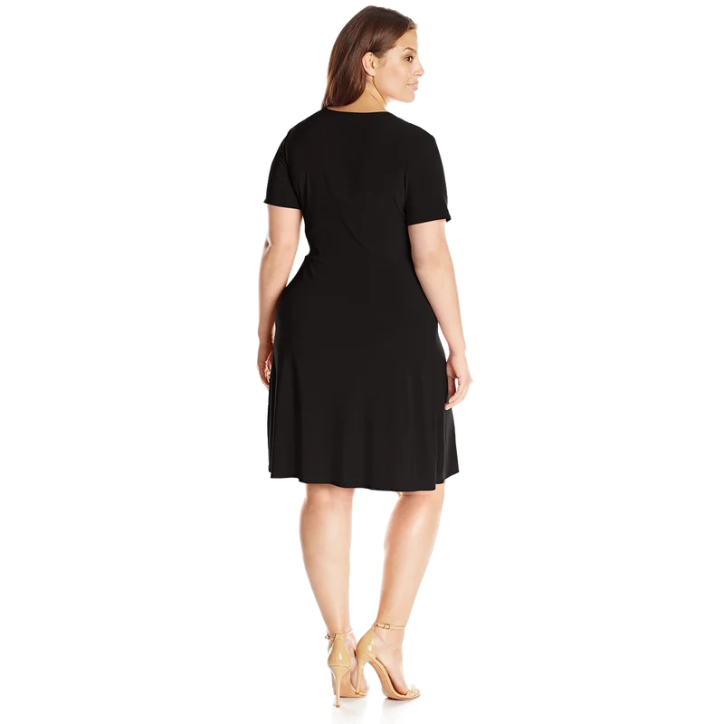 Star Vixen Women's Plus Size Short Sleeve Ballerina Wrap Dress